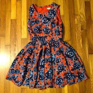 Red and Blue Floral Dress M